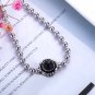 Round Shell Pearl/Black Agate 925 Sterling Silver Beads Bracelet