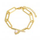 Fashion Natural Pearl Fork CZ Knift 925 Sterling Silver Hollow Chain Bracelet