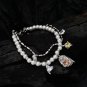Halloween CZ Ghost Shell Pearls 925 Sterling Silver Double Layers Bracelet
