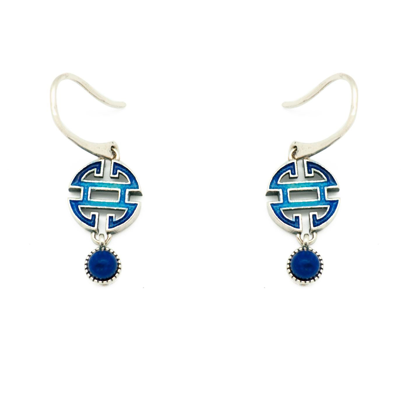 Blue Knot Lapis/Red Agate 925 Sterling Silver Enamel Dangle Earrings