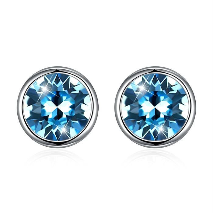 Simple Round Austrian Crystal 925 Sterling Silver Stud Earrings