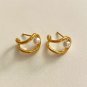 Office Round Shell Pearls Hollow C Shape 925 Sterling Silver Stud Earrings