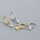 Minimalist Round Shell Pearl 925 Sterling Silver Hoop Earrings