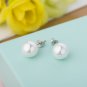 Fashion 925 Sterling Silver White Shell Pearl Concise Stud Earrings(8mm)