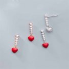 Girl Red Heart Love Cubic Zirconia 925 Sterling Silver Dangling Earrings