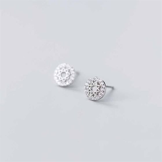 CZ Hollow Star Round Button 925 Sterling Silver Stud Earrings