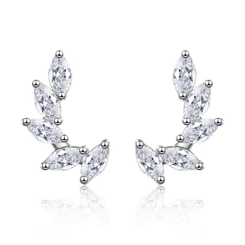 Beautiful CZ Leaves 925 Sterling Silver Studs Earrings