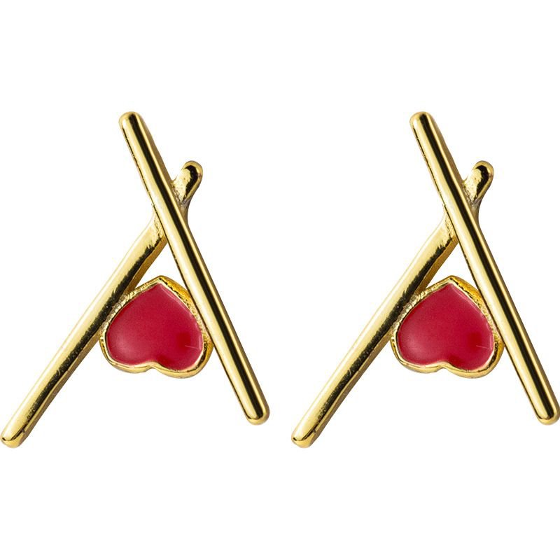 Beautiful Triangle Red Heart 925 Sterling Silver Studs Earrings