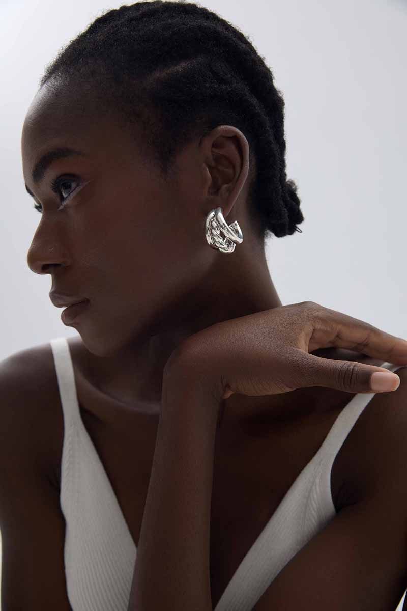 Round Three Twisted Tube S999 Sterling Silver Huggie Hoop Earrings (Pre-Sale)