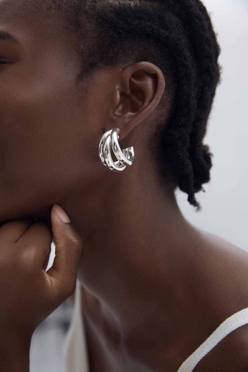 S999 Sterling Silver Huggie Caged Studs Earrings(Pre-Sale)