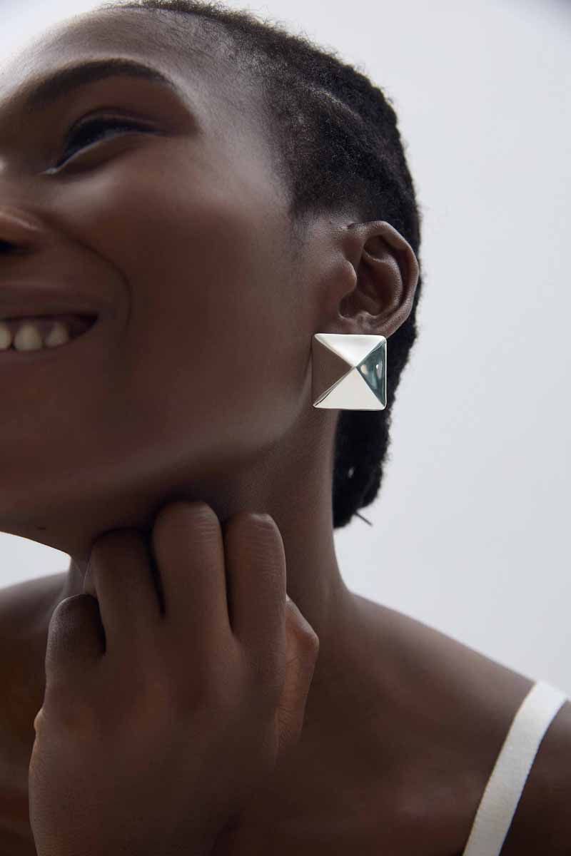 999 Sterling Silver Gold Silver Tone Origami Pyramid Earrings (Pre-Sale)