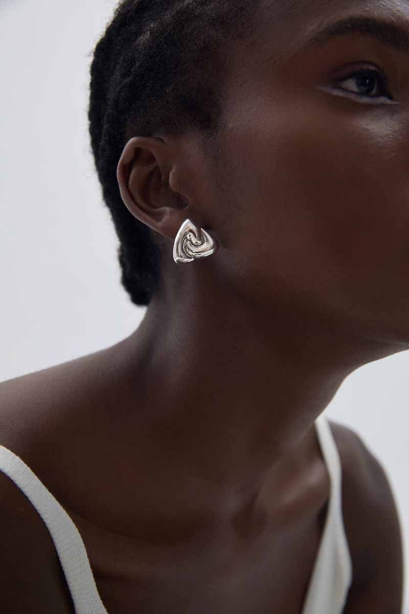 Modern Geometry Rotating Triangle S999 Sterling Silver  Chunky Stud Earrings