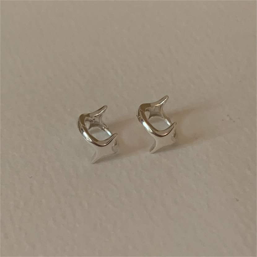 Mini Shining Four Pointed Star 925 Sterling Silver Hoop Earrings