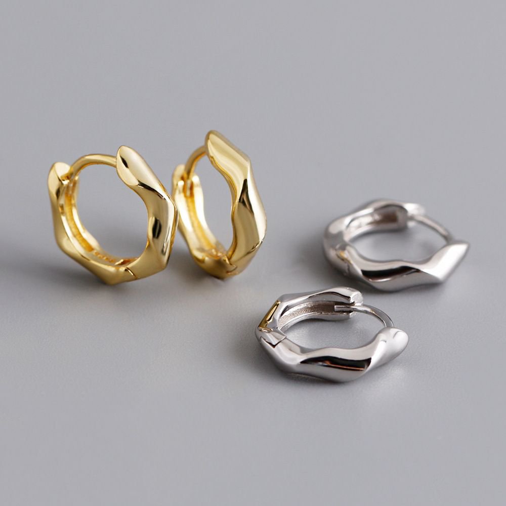 Geometry IIrregular Wave 925 Sterling Silver Round Hoop Earrings