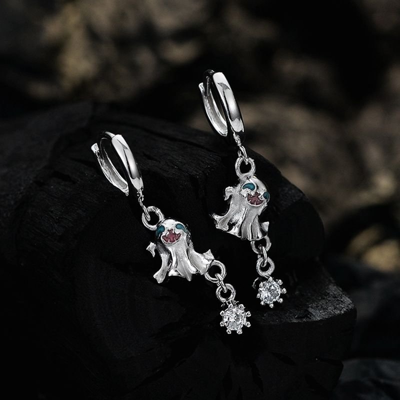 CZ Ghost 925 Sterling Silver Leverback Dangling Earring (Single)