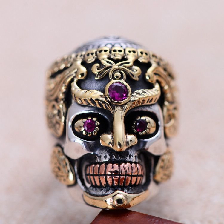 Vintage Skeleton Skull King 925 Silver Men Ring