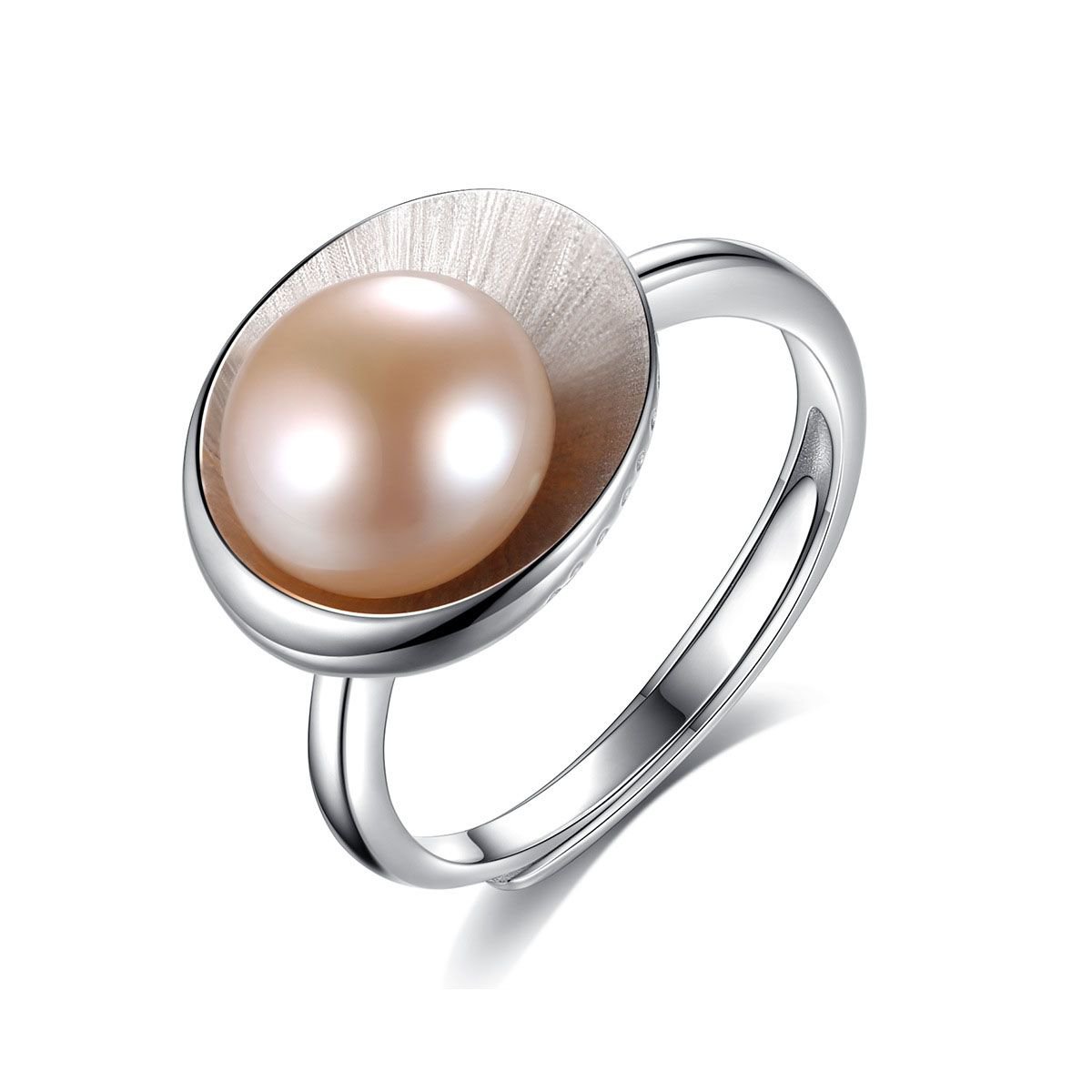 Round Natural Pearl In Shell 925 Silver Adjustable Ring