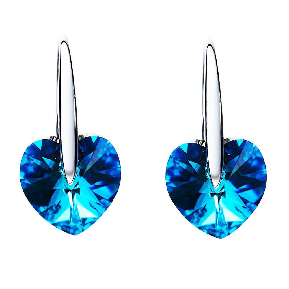 Heart Austrian Crystal 925 Sterling Silver Hook Earrings