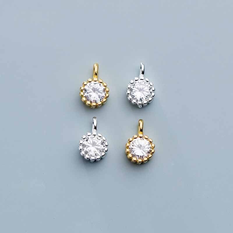 Simple Round CZ 925 Sterling Silver DIY Charms