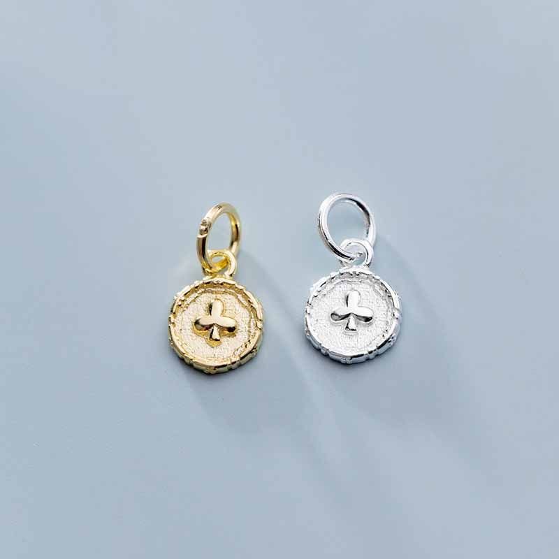Beautiful Three Leaf Clover Round Tag 925 Sterling Silver DIY Charms