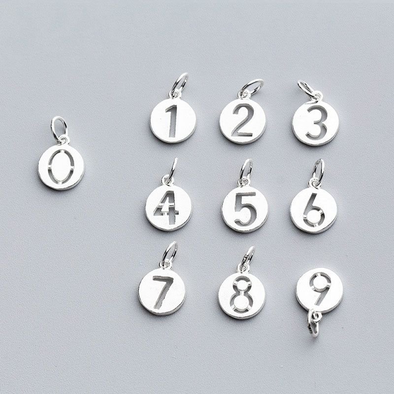 Simple Number Round Tag S925 Sterling Silver DIY Charm