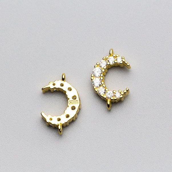 Simple CZ Crescent Moon 925 Sterling Silver DIY Charm