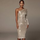 One Shoulder Sequins Asymmetrical Over Knee Sexy Backless Dress