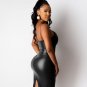 V Neck Strappy Leather Bodycon Dress