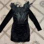 V Neck Long Sleeve Feather Mini Bodycon Dress