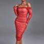 Off Shoulder Long Sleeve Ruched Mini Bodycon Dress