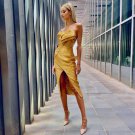 Strapless Sleeveless Frill Midi Bodycon Dress