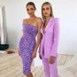 Off Shoulder Short Sleeve Asymmetrical Midi Bodycon Dress