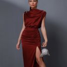 Rhinestone Tassels Pleated Midi Dress