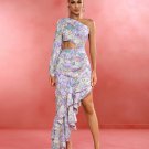 One Shoulder Cut Out Floral Maxi Dress
