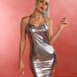 Backless Metallic Light Gold Fishtail Maxi Dress