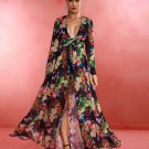 V Neck Floral Print Maxi Dress