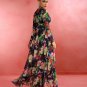 V Neck Floral Print Maxi Dress
