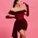 Burgundy Draped Off Shoulder Corset Dress