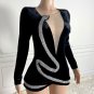 Deep-V Rhinestone Mini Bodycon Dress