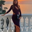 Long Sleeve Metallic Jersey Cutout Dress