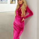 Velvet High Neck Midi Bodycon Dress
