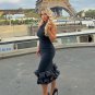Halter Ruffle Hem Crepe Cocktail Dress