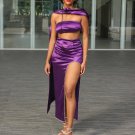 Purple Satin Strapless Sash Gown