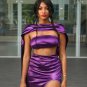 Purple Satin Strapless Sash Gown