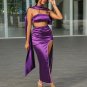 Purple Satin Strapless Sash Gown