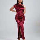 Burgundy High Neck Split Maxi Dress