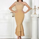 One Shoulder Sleeveless Tulle Midi Bodycon Dress