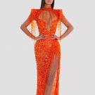 High Neck Sleeveless Bead Chain Maxi Bodycon Dress