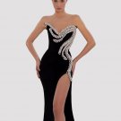Strapless Sleeveless Rhinestone Maxi Bodycon Dress