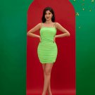 Neon Green Ruched Mesh Mini Dress